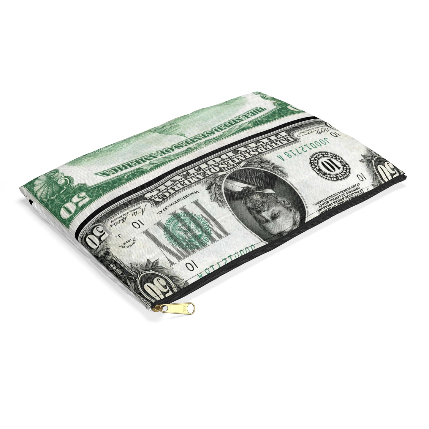 US-$50-FRN-1928-Fr-2100-J - Public domain banknote scan Large Organizer Pouch with Black Zipper