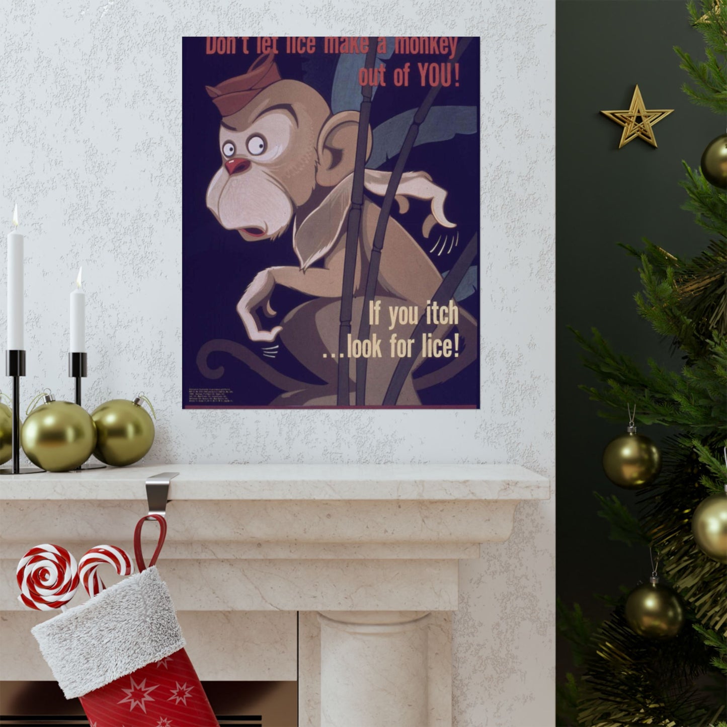 "Don't Let Lice Make a Monkey out of You^ If You Itch...Look for Lice^ If You Find Lice Report it at Once" - NARA - 514159 High Quality Matte Wall Art Poster for Home, Office, Classroom