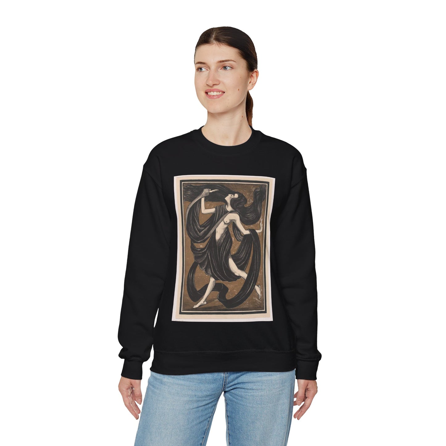 Danseres met draperieën - Drawing. Public domain image. Black Heavy Blend Adult Crew Neck SweatShirt