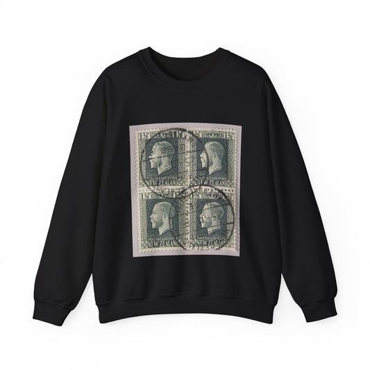 Block of one and a half penny 'King George V' definitive stamps in grey slate Black Heavy Blend Adult Crew Neck SweatShirt