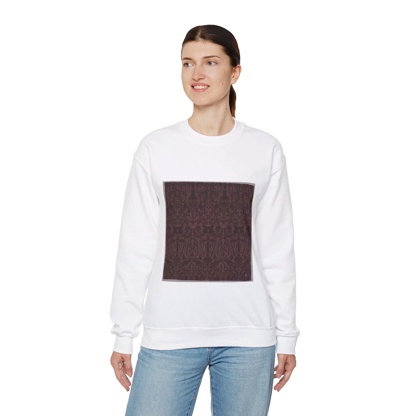 Length of velvet with Instruments of the Passion White Heavy Blend Adult Crew Neck SweatShirt