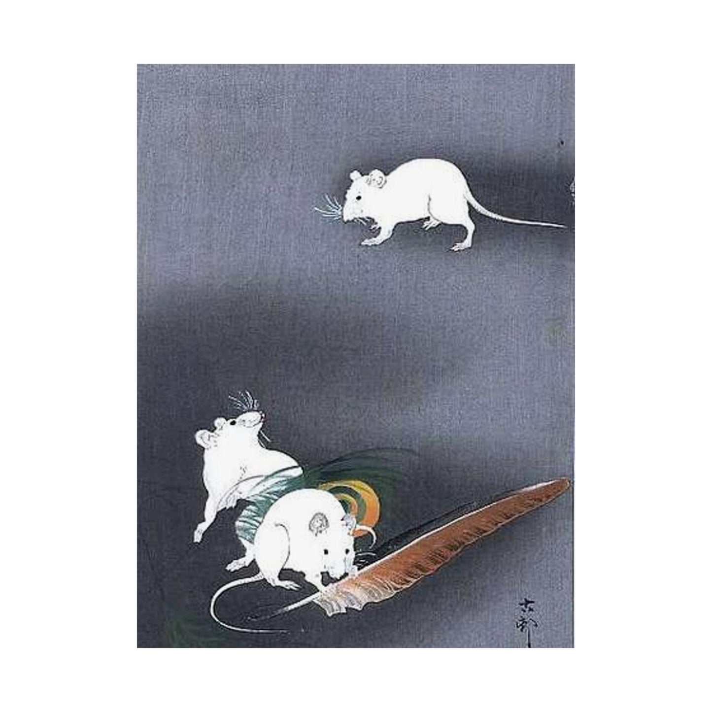 A drawing of 3 mice, Ohara Koson High Quality Matte Wall Art Poster for Home, Office, Classroom