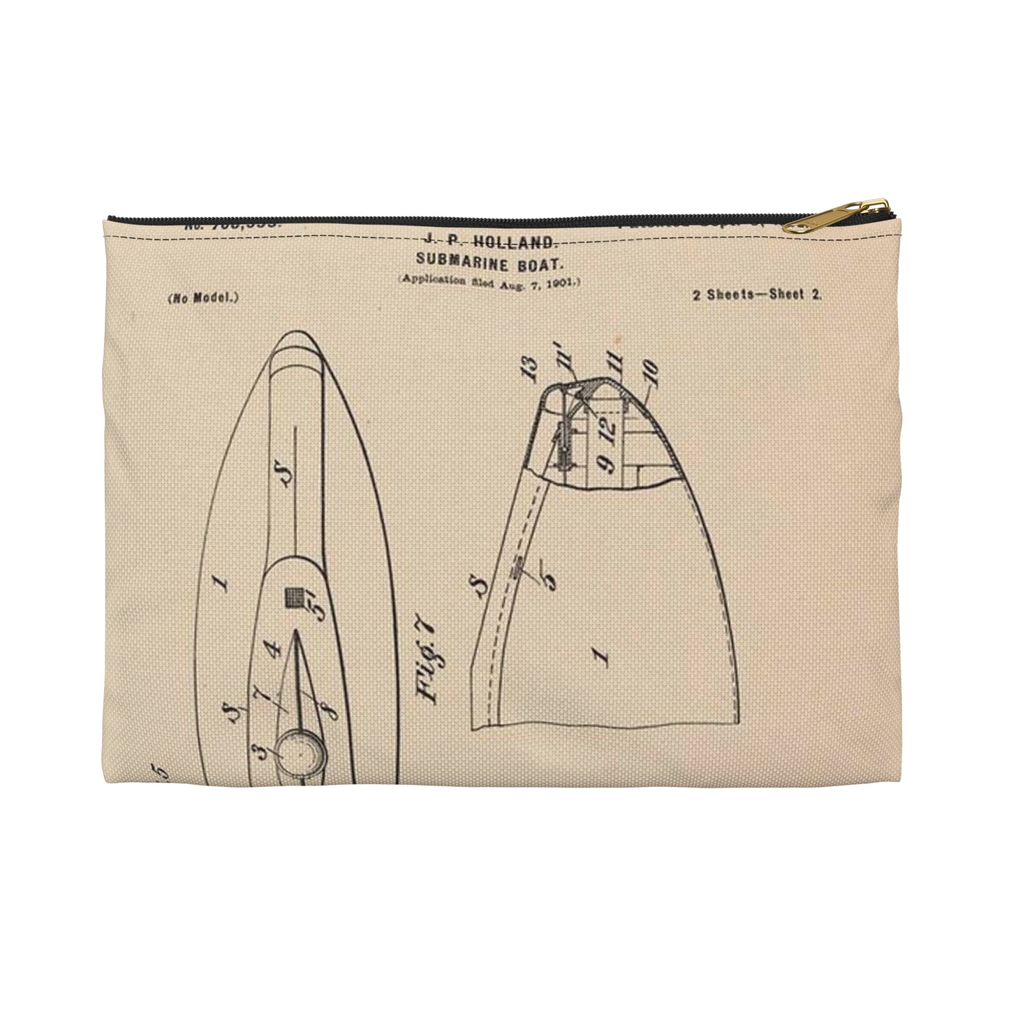 Patent drawing - Drawing for a Submarine Boat Public domain  image Large Organizer Pouch with Black Zipper