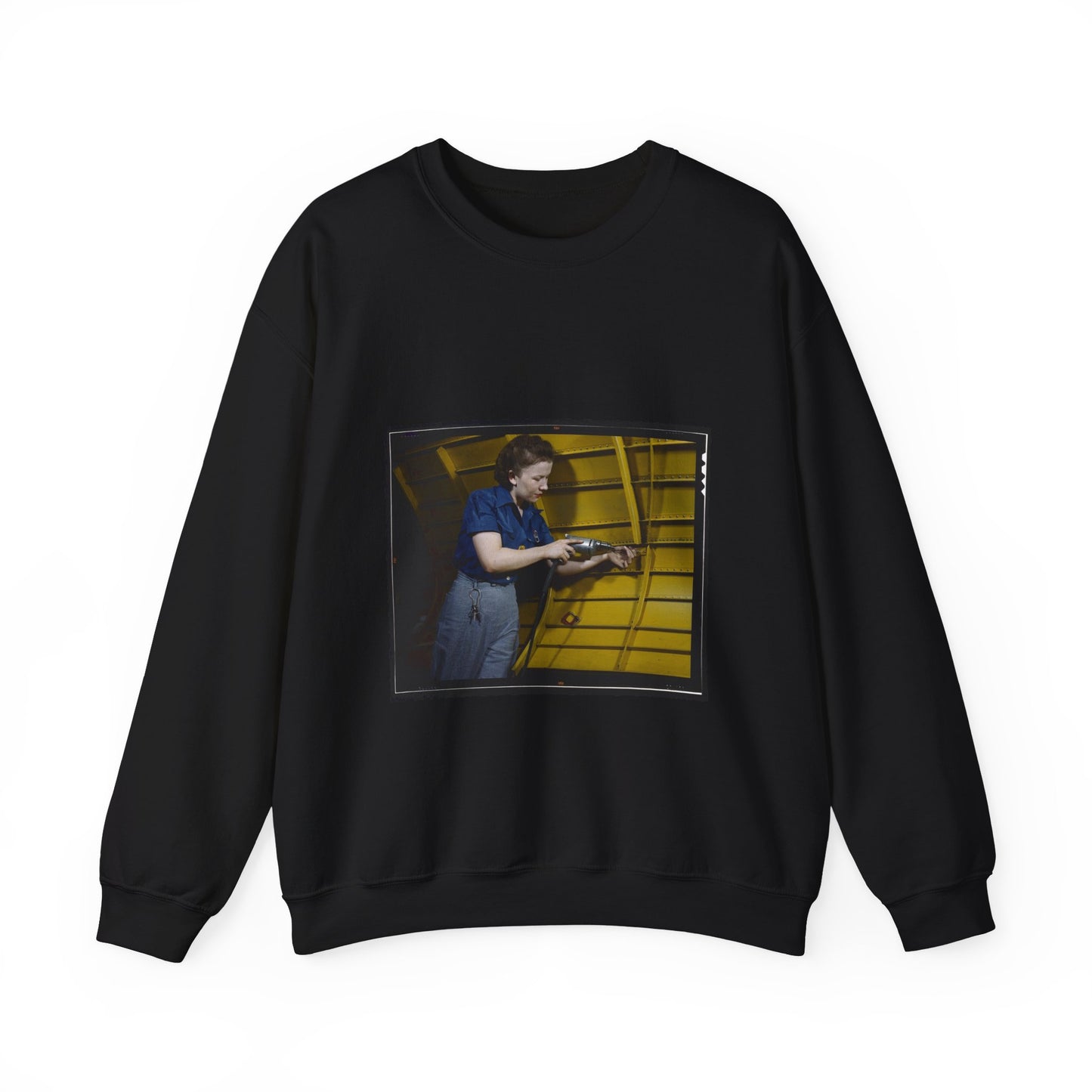 Operating a hand drill at Vultee-Nashville, woman is working on a "Vengeance" dive bomber, Tennessee Black Heavy Blend Adult Crew Neck SweatShirt