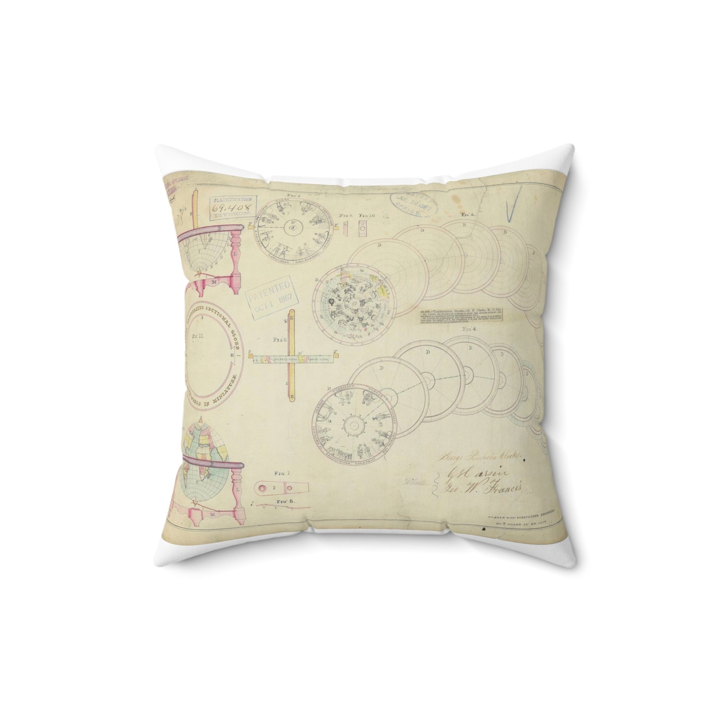 Patent drawing - Drawing of a Terrestrial Globe Public domain  image Decorative Accent Square Pillow
