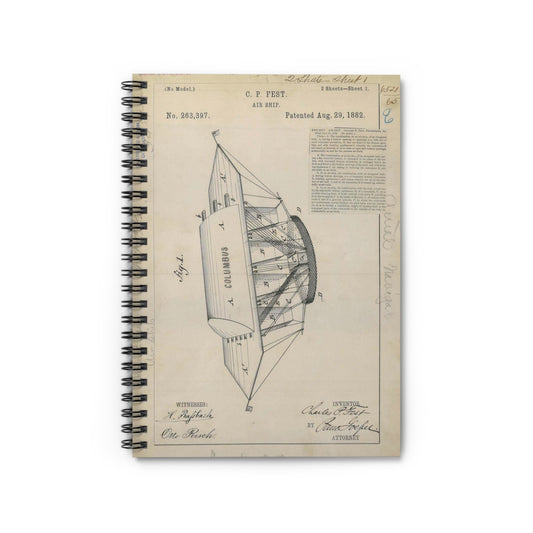 Patent drawing - for C. P. Fest's Air Ship Public domain  image Spiral Bound Ruled Notebook with Printed Cover