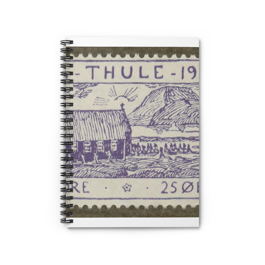 Frimärke ur Gösta Bodmans filatelistiska motivsamling, påbörjad 1950.Motiv av byggnad i Thule-kolonien, Nordvästra Grönlamd, 1936. Spiral Bound Ruled Notebook with Printed Cover