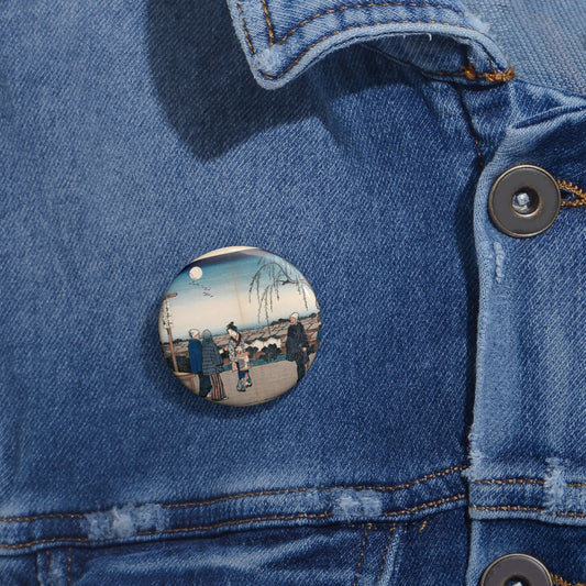 Shin Yoshiwara (Shin yoshiwara nihonzutsumi mikaeri yanagi), (Edo meisho) Pin Buttons with Crisp Design