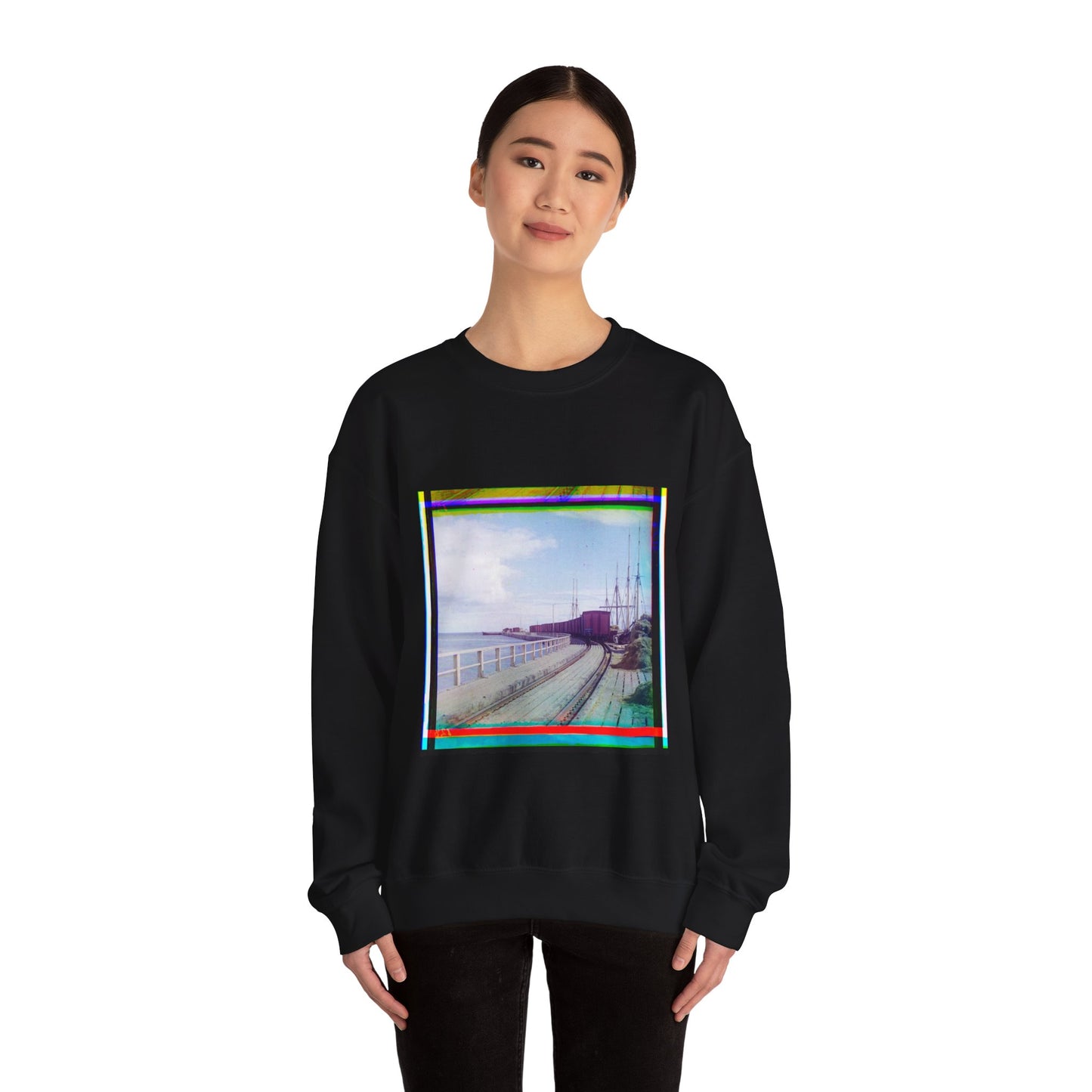 Sorochya Bay. Railroad dam in the Soroka inlet.  Arkhangelsk Province, Russia.  Black Heavy Blend Adult Crew Neck SweatShirt