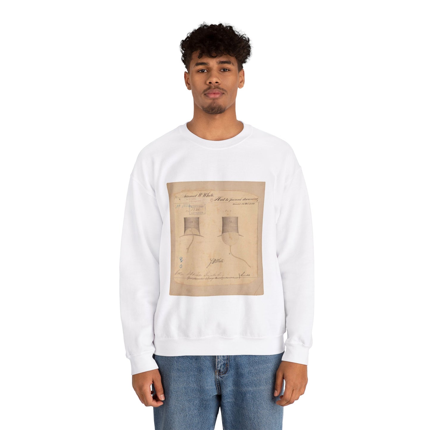 Patent drawing - Drawing of Hat to Prevent Drowning Public domain  image White Heavy Blend Adult Crew Neck SweatShirt