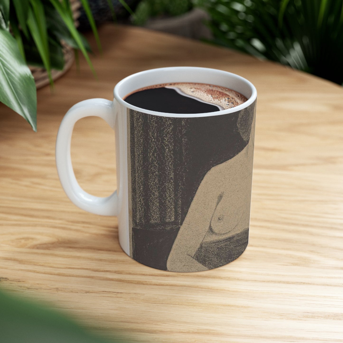 Vrouwelijk naakt, gezeten op een bank, de hand tegen het hoofd Beautiful Novelty Ceramic Coffee Mug 11oz