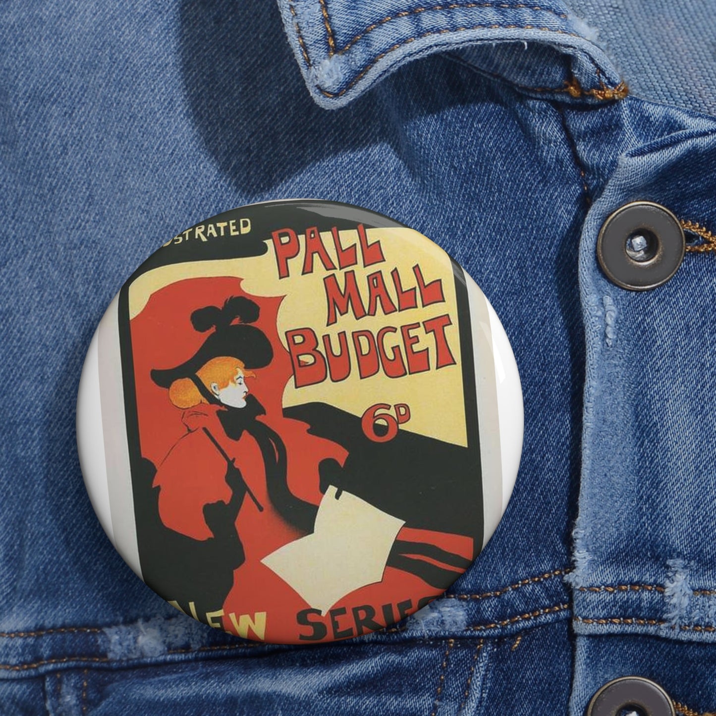 Affiche anglaise pour la revue hebdomadaire "Illustrated Pall Mall Budget". Pin Buttons with Crisp Design