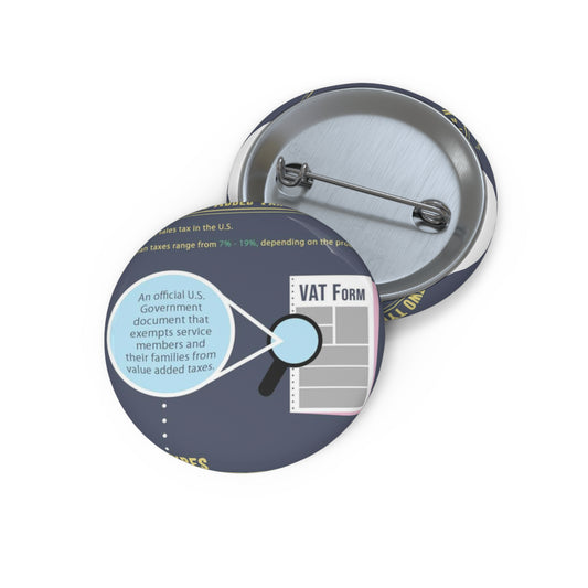 What is VAT? - A poster with a lot of different things on it Pin Buttons with Crisp Design