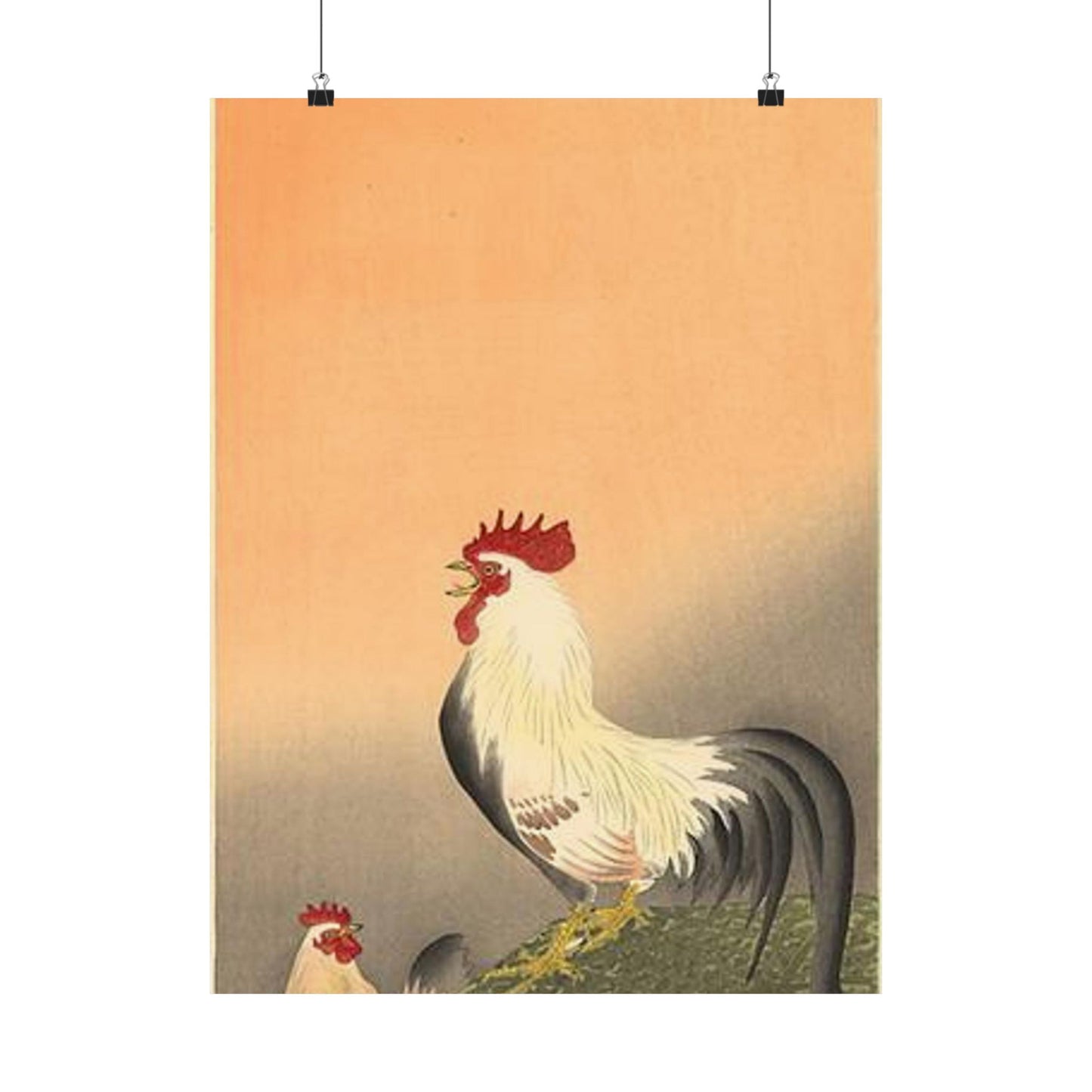 Koson - rooster-and-hen-at-sunrise, Ohara Koson High Quality Matte Wall Art Poster for Home, Office, Classroom
