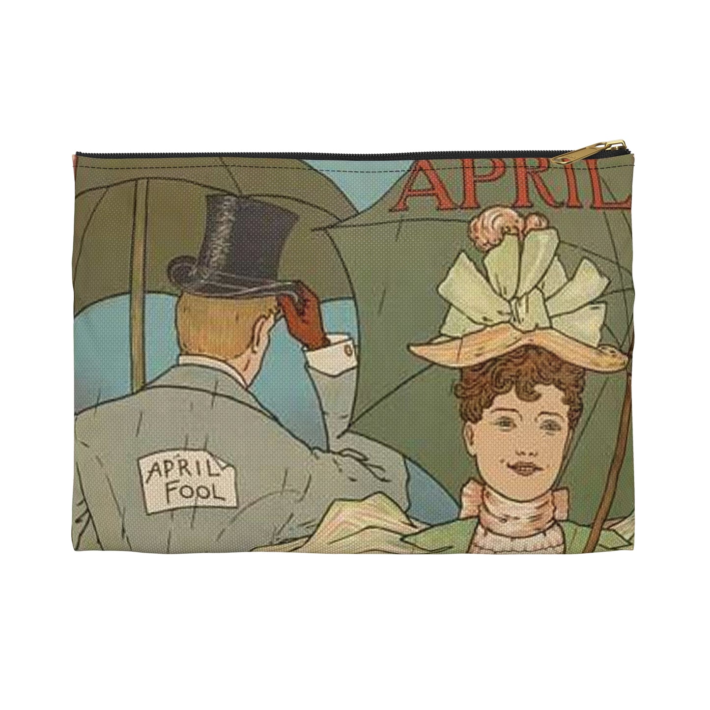 April, Art Nouveau Poster - Art nouveau public domain poster Large Organizer Pouch with Black Zipper