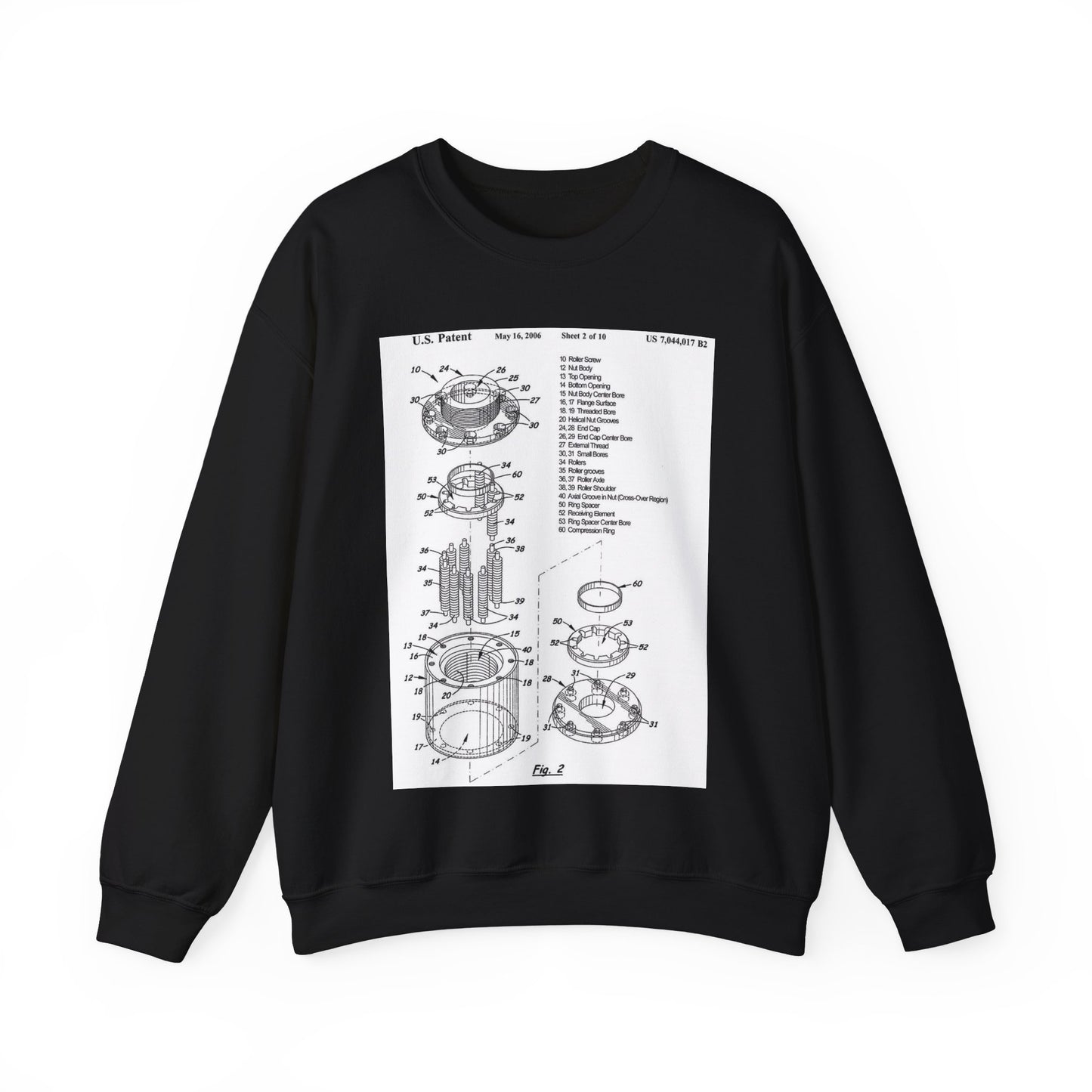 Patent drawing - Cage-less Recirculating Roller Screw Public domain  image Black Heavy Blend Adult Crew Neck SweatShirt
