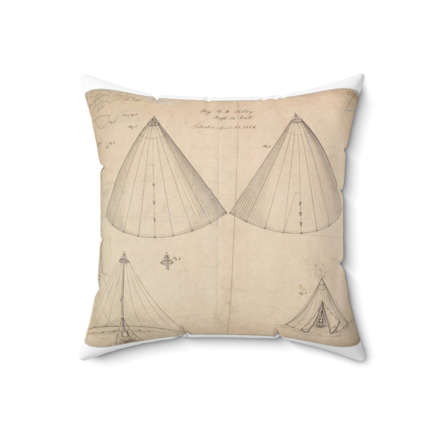 Patent drawing - Drawing of Improvement in Tents Public domain  image Decorative Accent Square Pillow