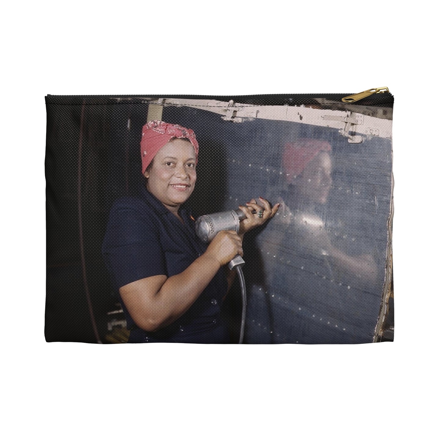 Operating a hand drill at Vultee-Nashville, woman is working on a "Vengeance" dive bomber, Tennessee Large Organizer Pouch with Black Zipper