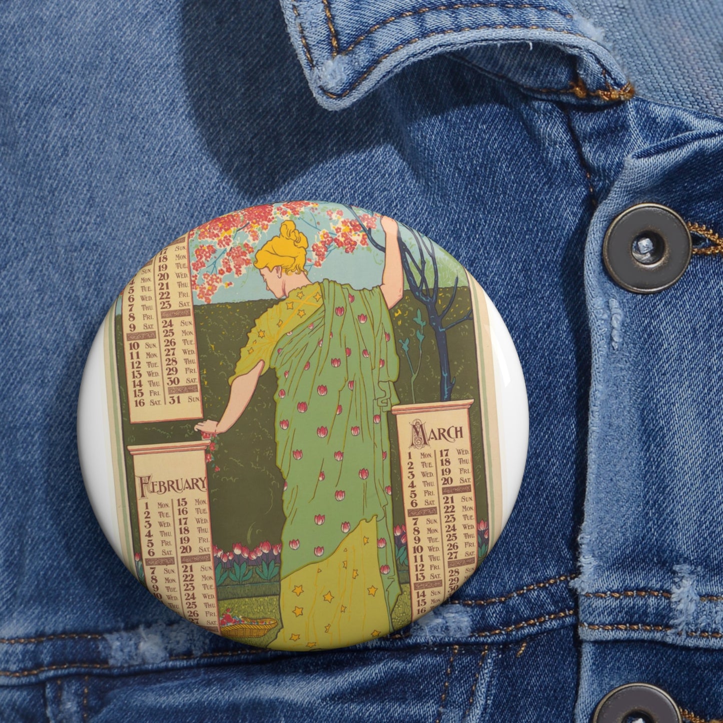 Louis Rhead - January, February, March Pin Buttons with Crisp Design