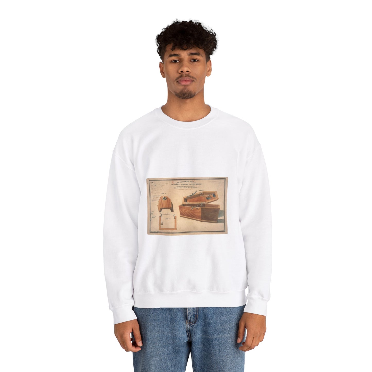 Patent drawing - Drawing for a Life - Preserving Coffin Public domain  image White Heavy Blend Adult Crew Neck SweatShirt