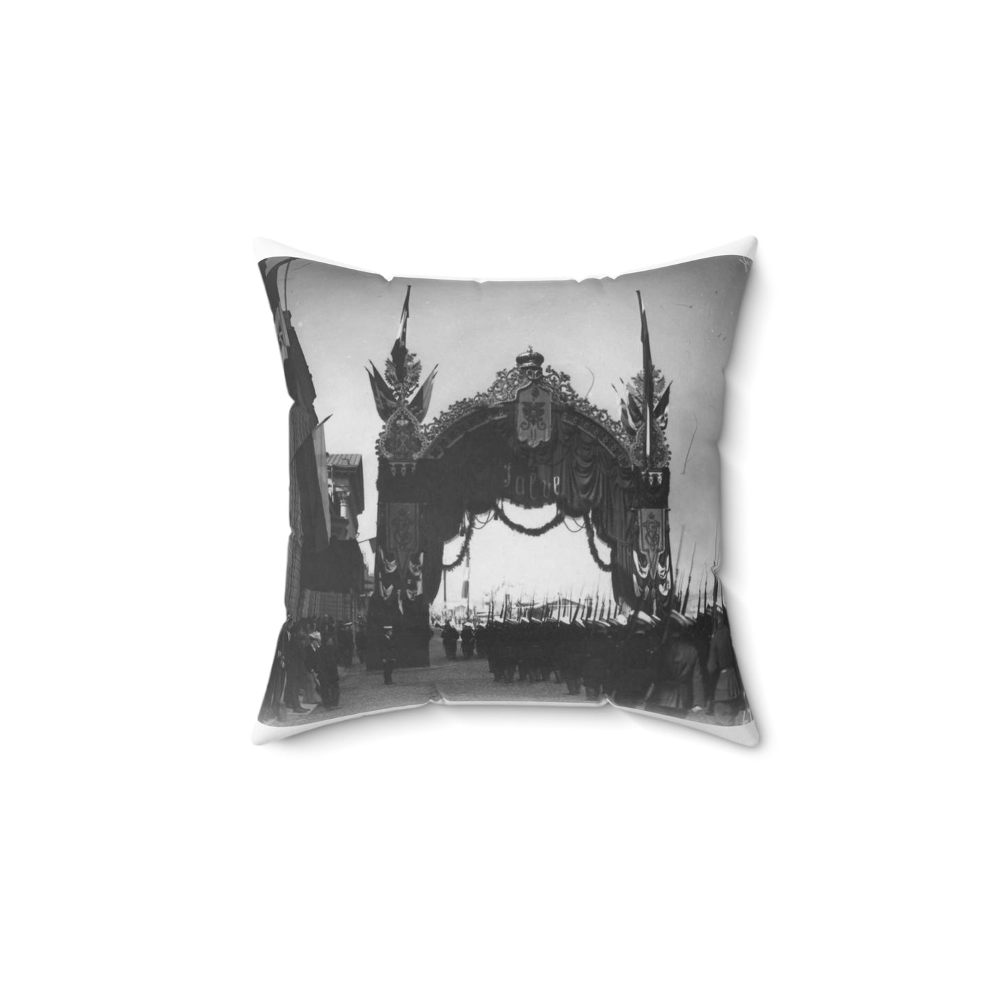 Triumphal gate built for a Visit of the Italian King Victor Emmanuel III to Russia, 1902. Decorative Accent Square Pillow