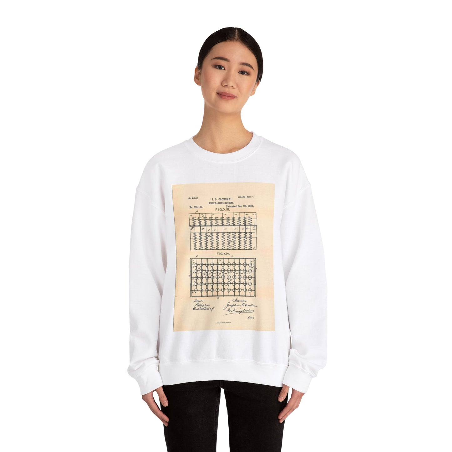 Patent Case File No. 355,139, Dish Washing Machine, Inventor Josephine G. Cochran - DPLA - 1a806ea5879c9a272713bca02da1a760 (page 61) White Heavy Blend Adult Crew Neck SweatShirt