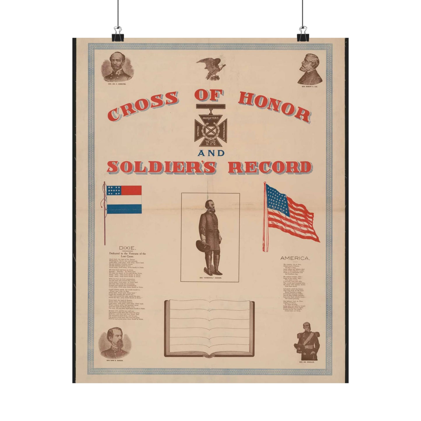 Cross of honor and soldier's record, united daughters confederacy, to the U.C.V High Quality Matte Wall Art Poster for Home, Office, Classroom