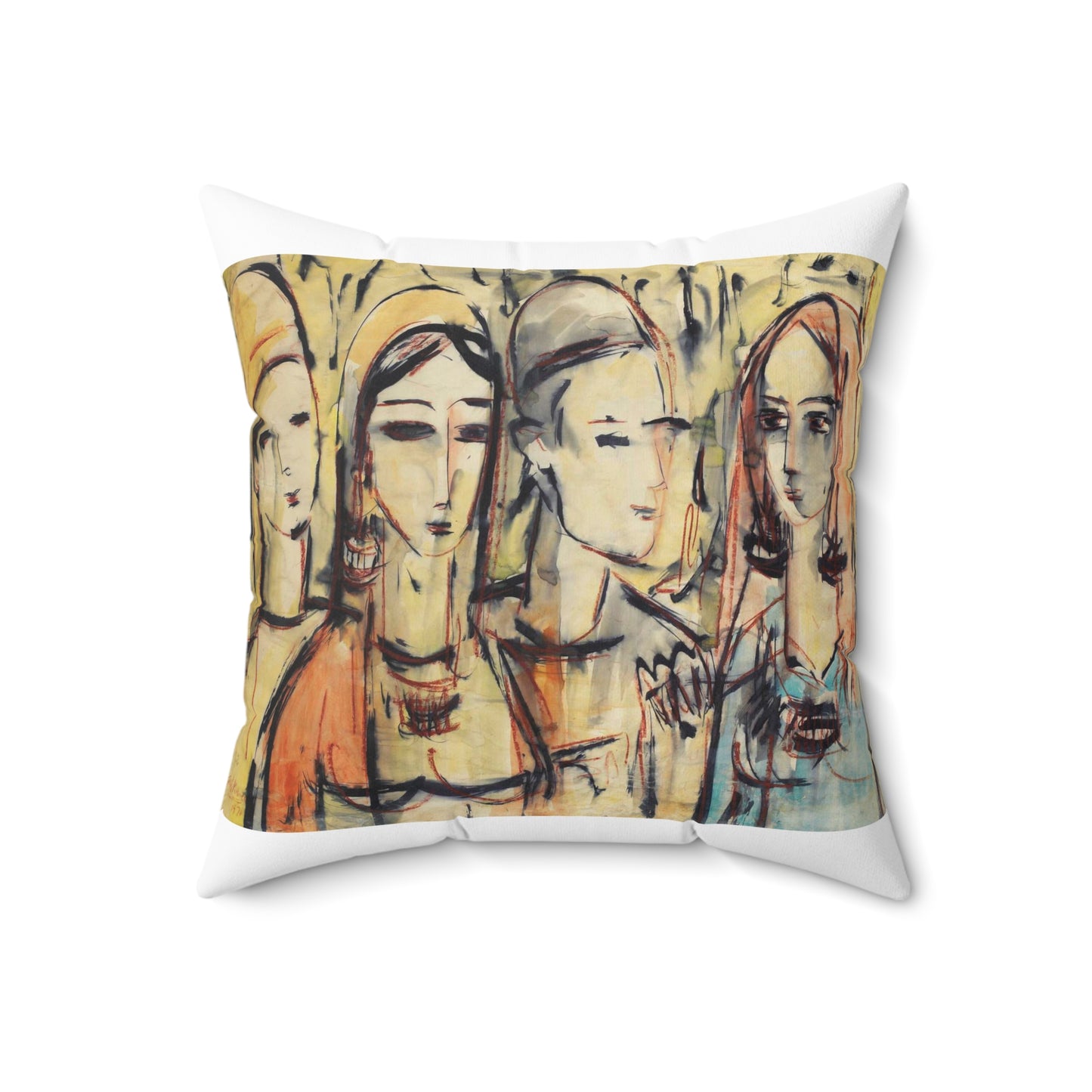 Sans titre - A painting of a group of women standing next to each other Decorative Accent Square Pillow