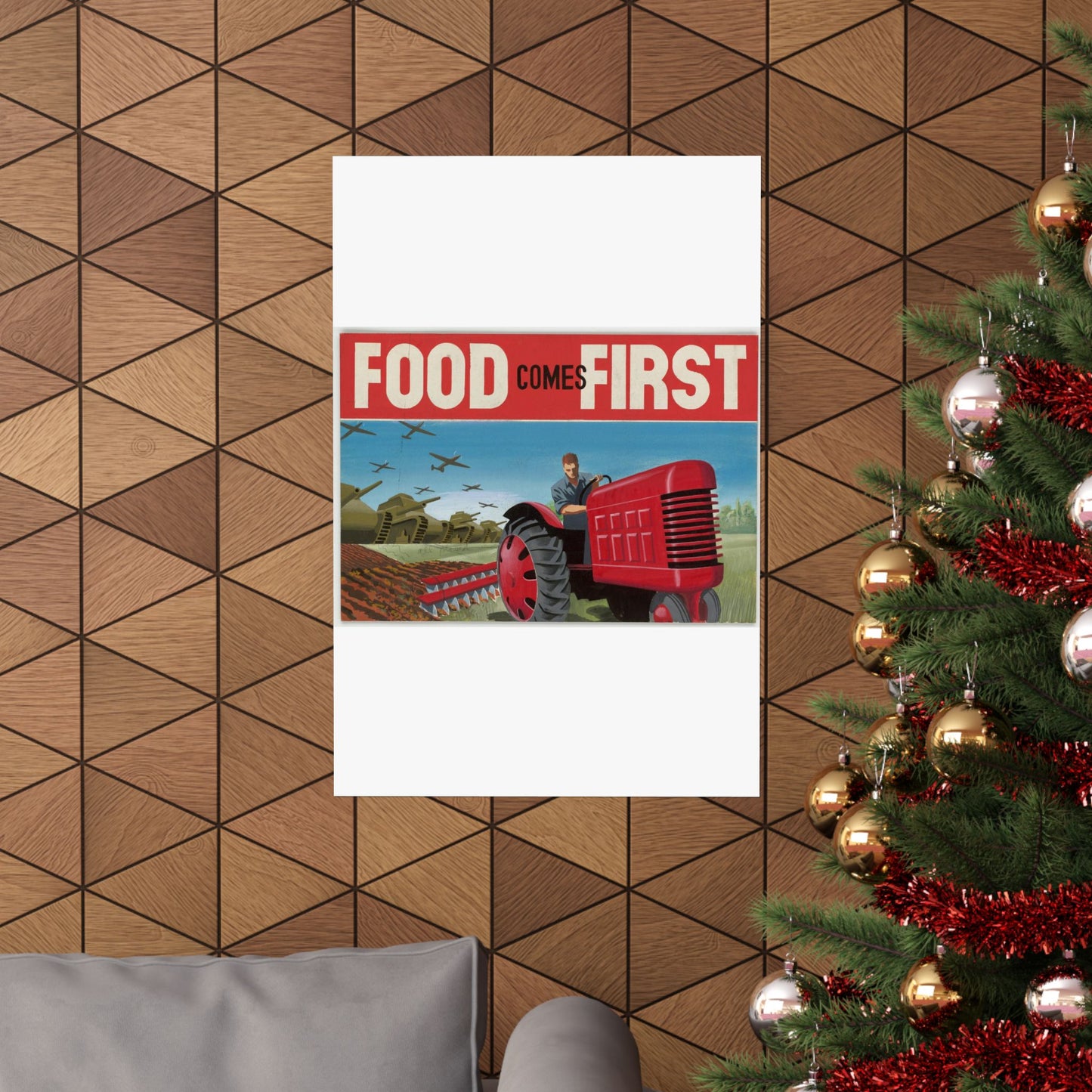 FOOD Comes FIRST - Public domain propaganda poster High Quality Matte Wall Art Poster for Home, Office, Classroom