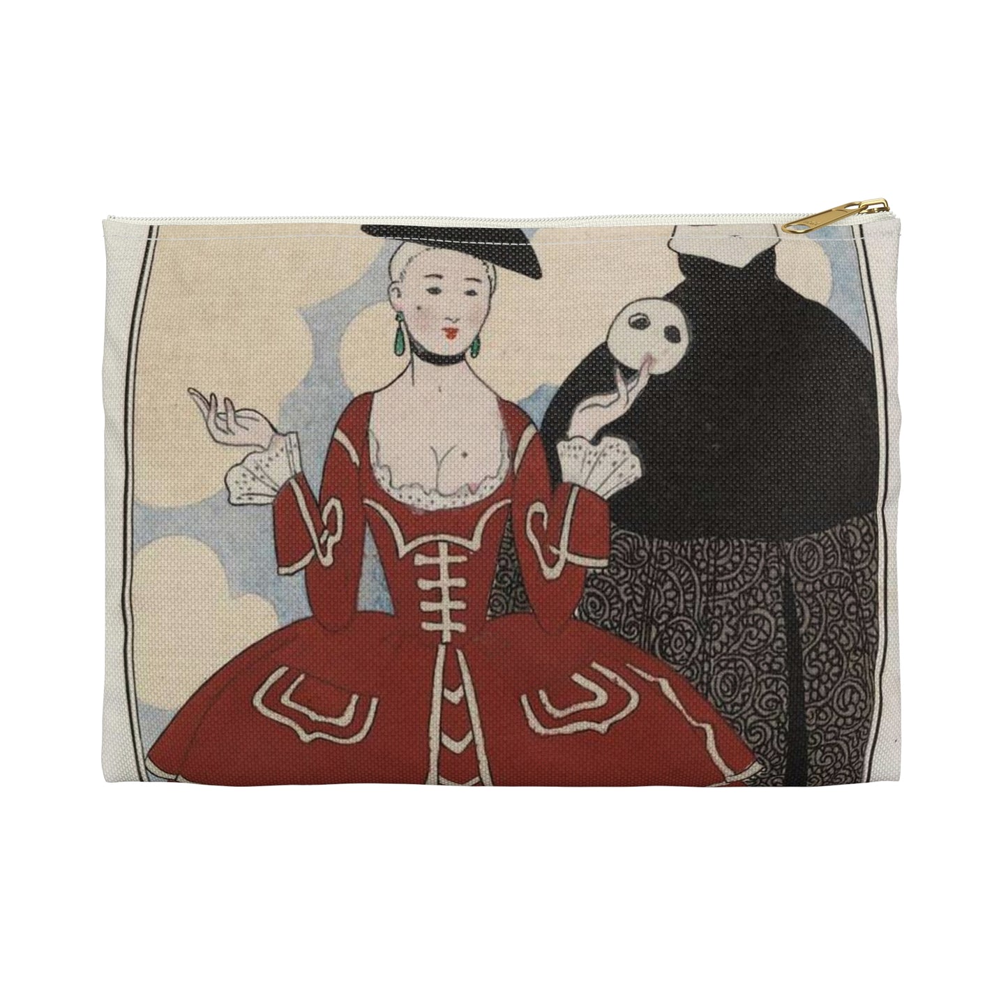 Fancy dress (Travestissement d'aprés Longhi - Robe de damas galonnée de blanc sur laquelle on jettera une baiite de taffetas noir et de dentelle) (CBL WEp 0847) Large Organizer Pouch with Black Zipper
