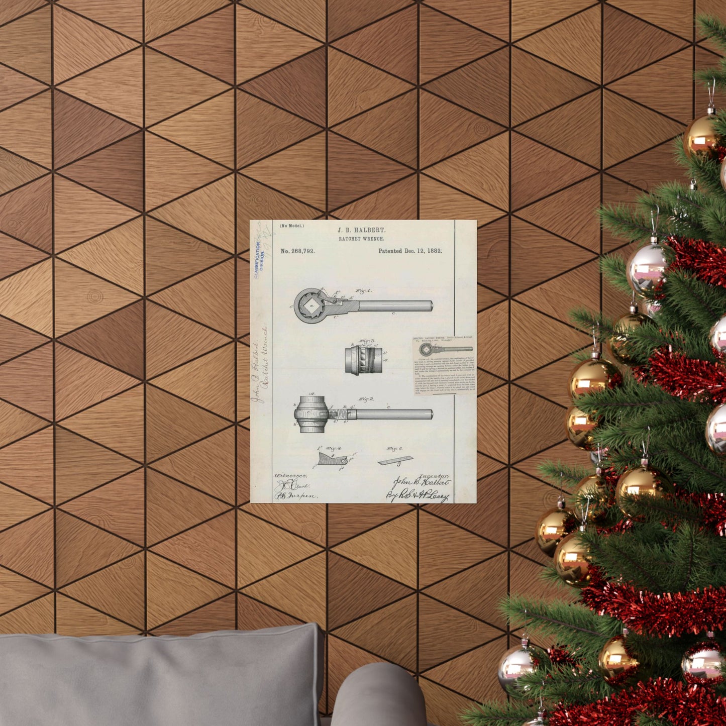 Patent Drawing of Engine - for J. B. Halbert's Ratchet Wrench Public domain  image High Quality Matte Wall Art Poster for Home, Office, Classroom
