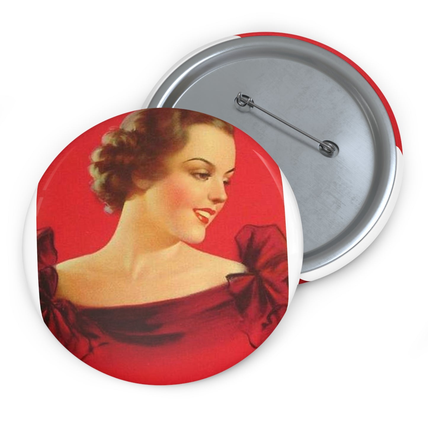 Brunette girl head, red background, painting by Edward Mason Eggleston Pin Buttons with Crisp Design