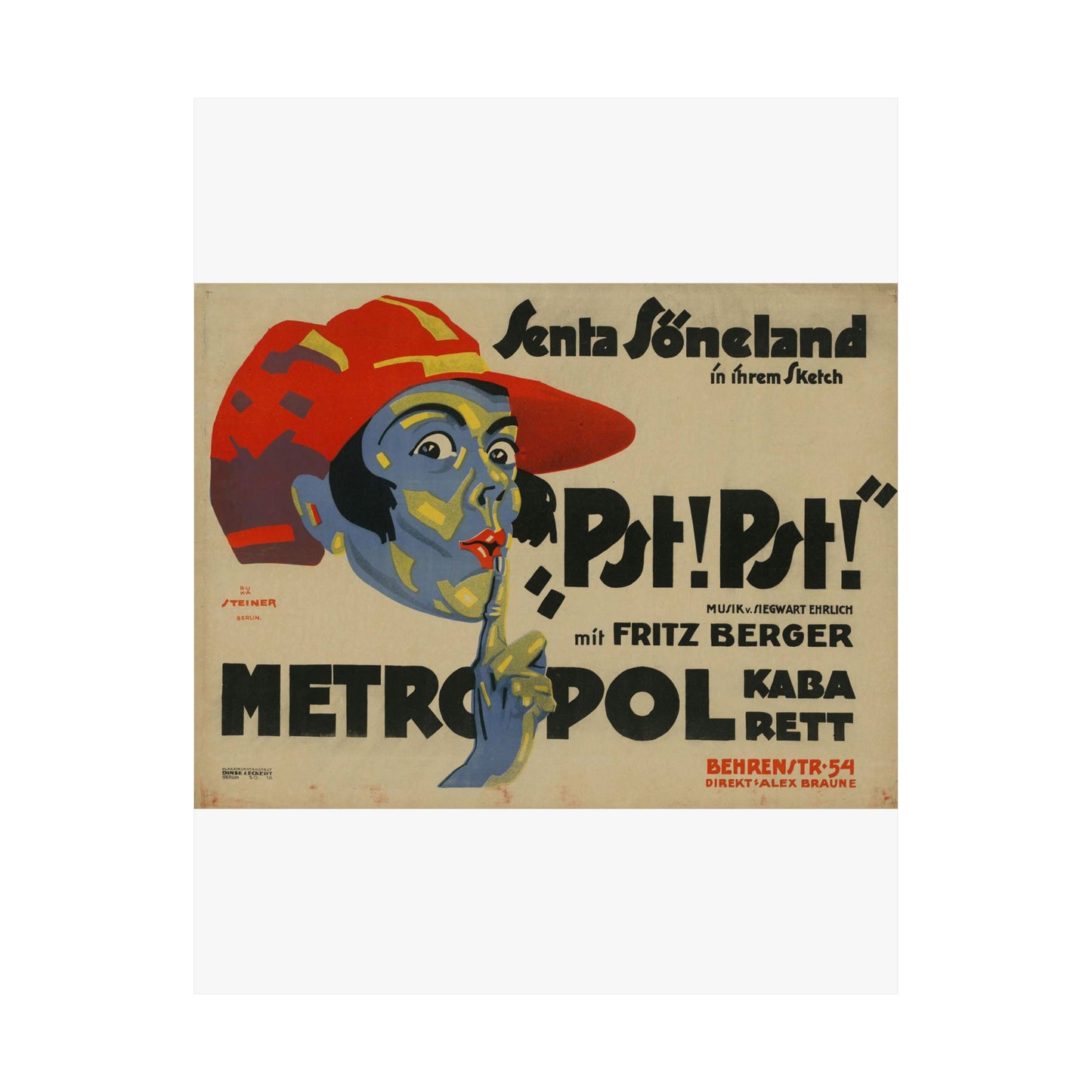 Jo Steiner - Senta Söneland in ihrem Sketch “Pst! Pst!” High Quality Matte Wall Art Poster for Home, Office, Classroom