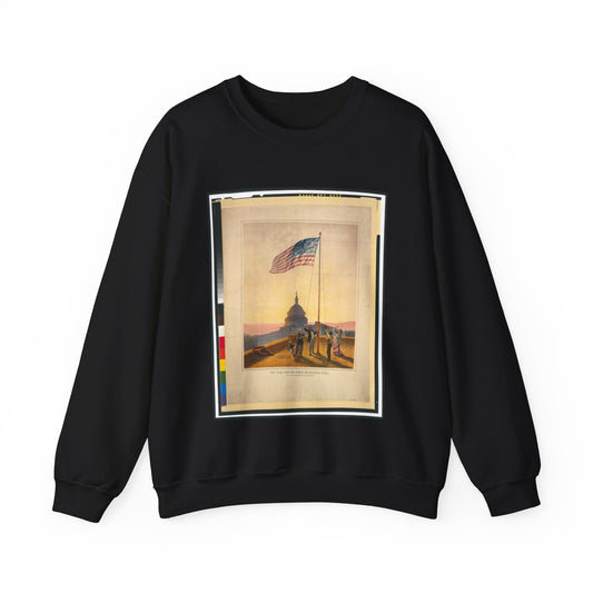 The flag that has waved one hundred years--A scene on the morning of the fourth day of July 1876 / Fabronius ; E.P. & L. Restein's oilchromo, Philadelphia. ; National Chromo Co. pub., Philadelphia. Black Heavy Blend Adult Crew Neck SweatShirt