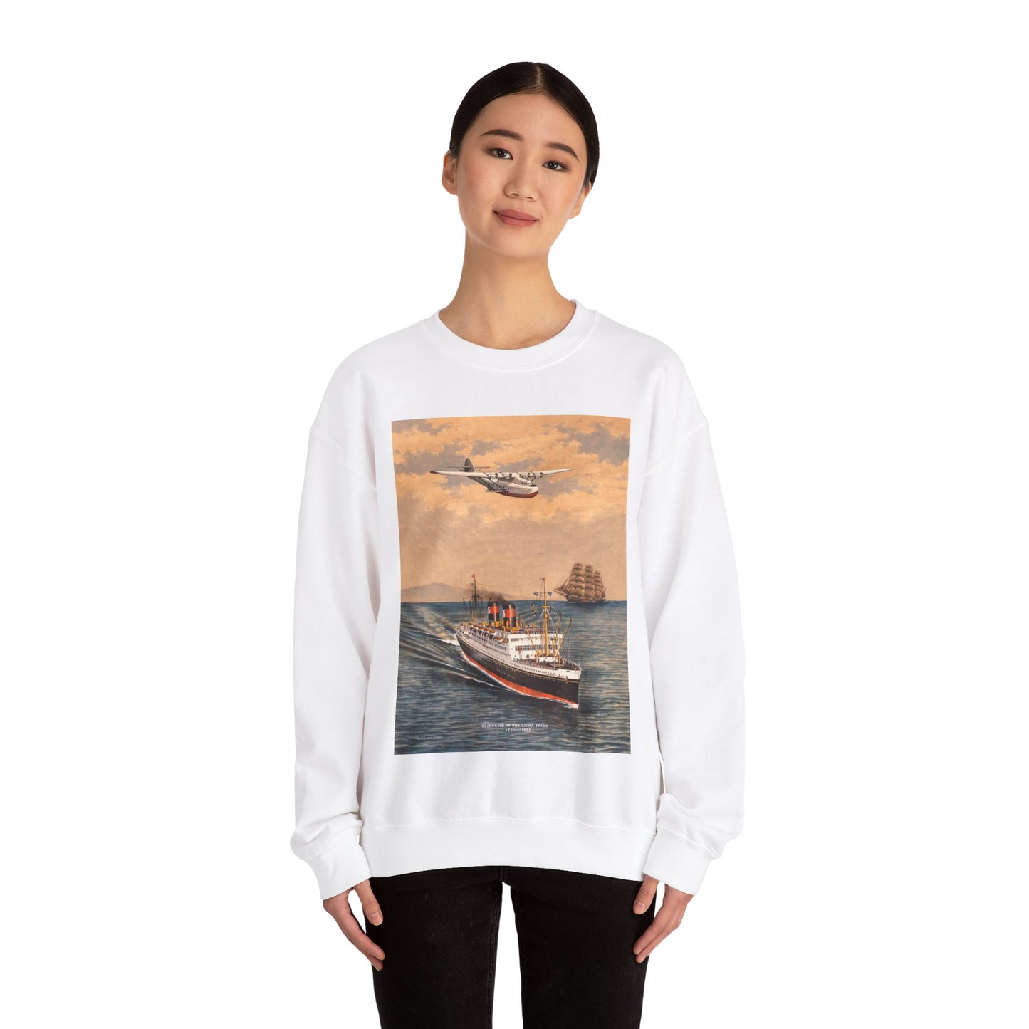 The China Clippers, by H. Shimidzu White Heavy Blend Adult Crew Neck SweatShirt