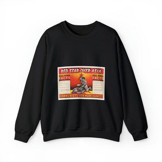 Red Star Over Asia PO-24-E, United States information service propaganda Black Heavy Blend Adult Crew Neck SweatShirt