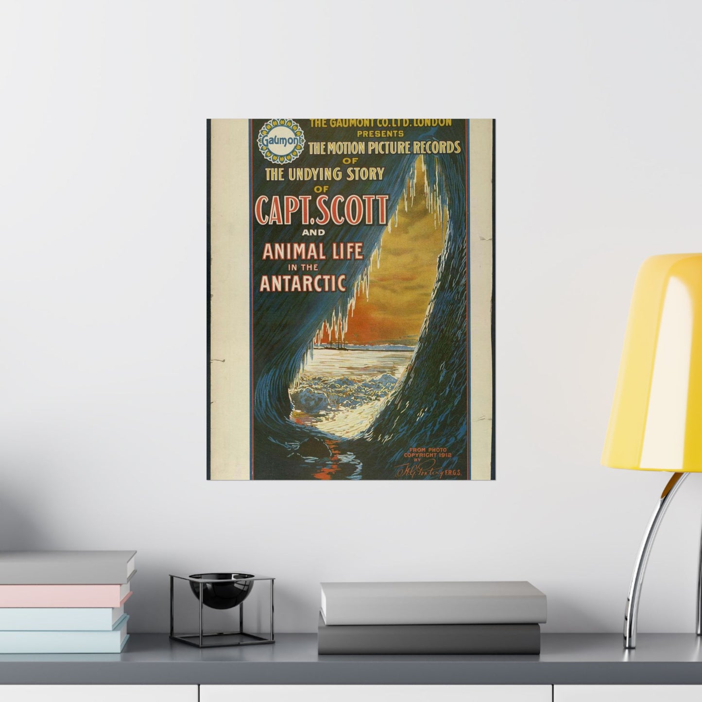 The Gaumont Co. L'T'D. London presents the motion picture records of the undying story of Capt. Scott and animal life in the Antarctic / The Morgan Lith. Co., Cleveland, O. High Quality Matte Wall Art Poster for Home, Office, Classroom