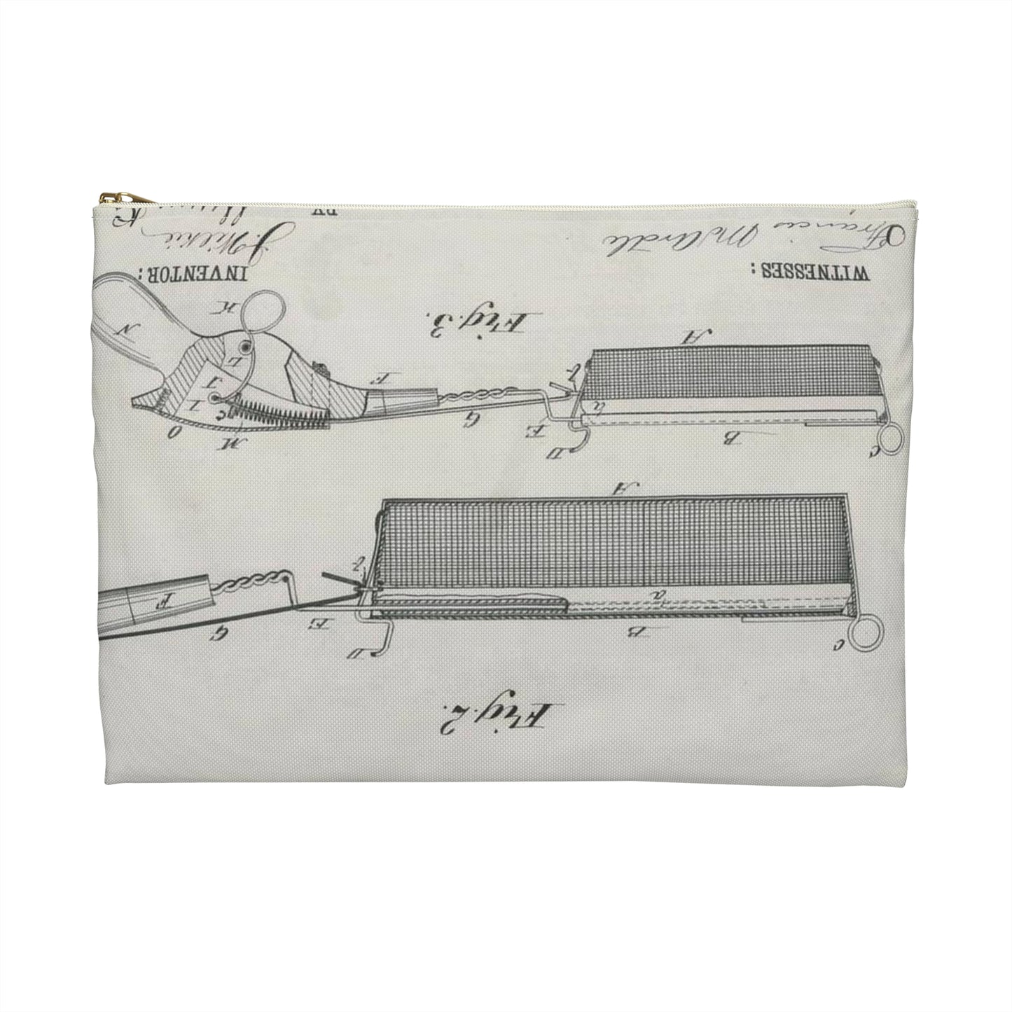 Patent Drawing of Engine - for J. Wilkie's Corn Popper Public domain  image Large Organizer Pouch with Black Zipper