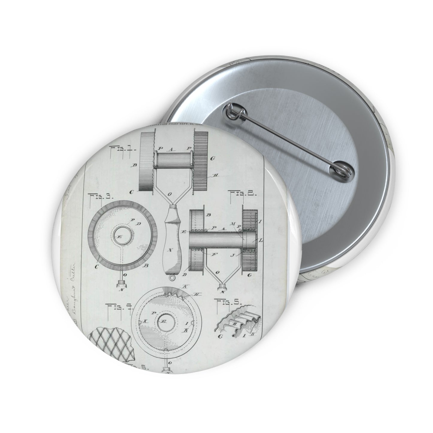 Patent Drawing of Engine - for G. W. Baier's Cake or Doughnut Cutter Public domain  image Pin Buttons with Crisp Design
