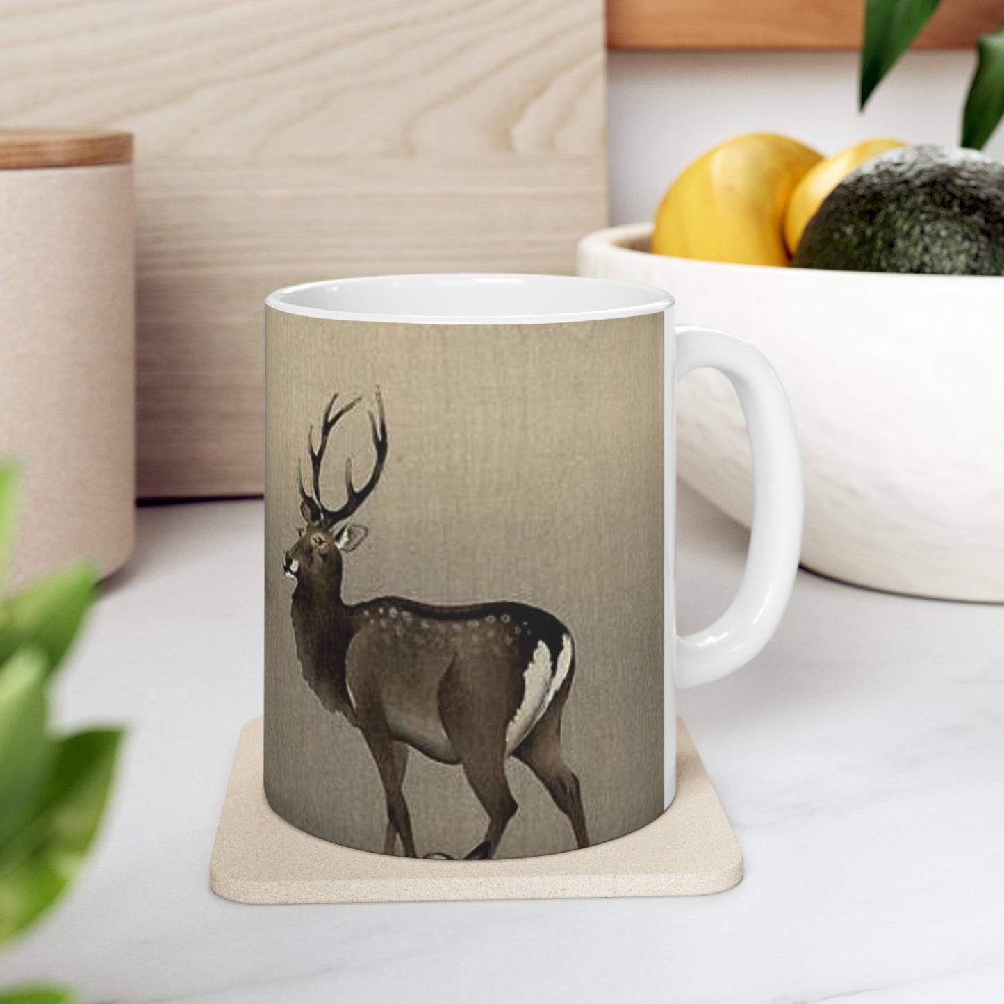 Koson - stag-and-recumbent-doe, Ohara Koson Beautiful Novelty Ceramic Coffee Mug 11oz