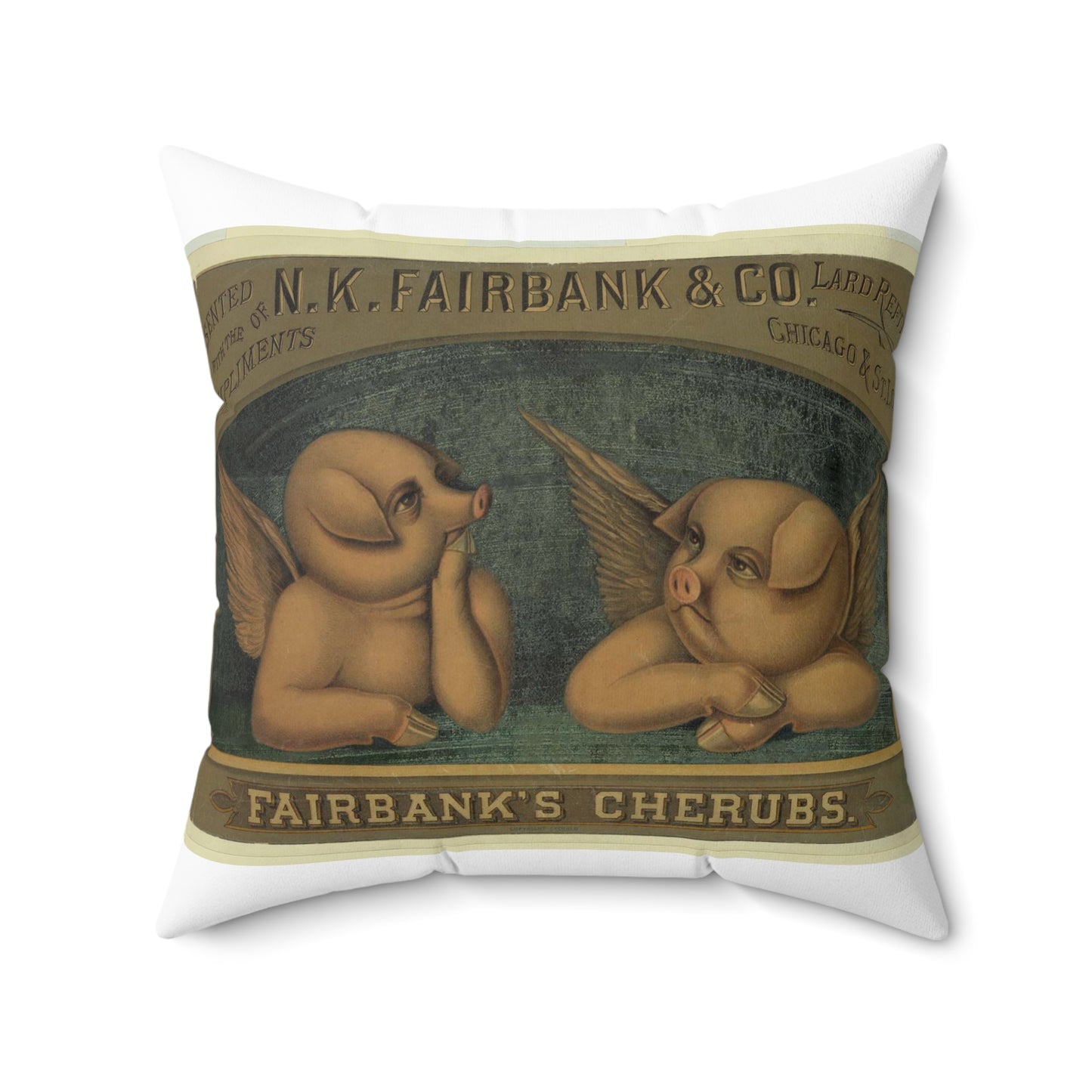 Fairbank's cherubs--Presented with the compliments of N.K. Fairbank & Co., lard refiners, Chicago & St. Louis Decorative Accent Square Pillow