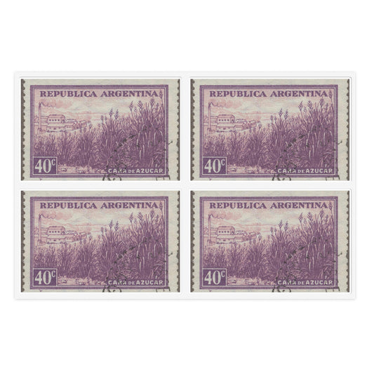 Frimärke ur Gösta Bodmans filatelistiska motivsamling, påbörjad 1950.Frimärke från Argentina, 1935. Motiv av sockerrörsplantage. Sockerbruk i bakgrunden. Laminated UV Protective Vinyl Stickers