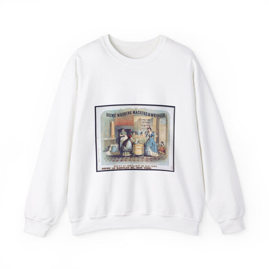Home washing machine & wringer - A painting of women washing machines in a kitchen White Heavy Blend Adult Crew Neck SweatShirt