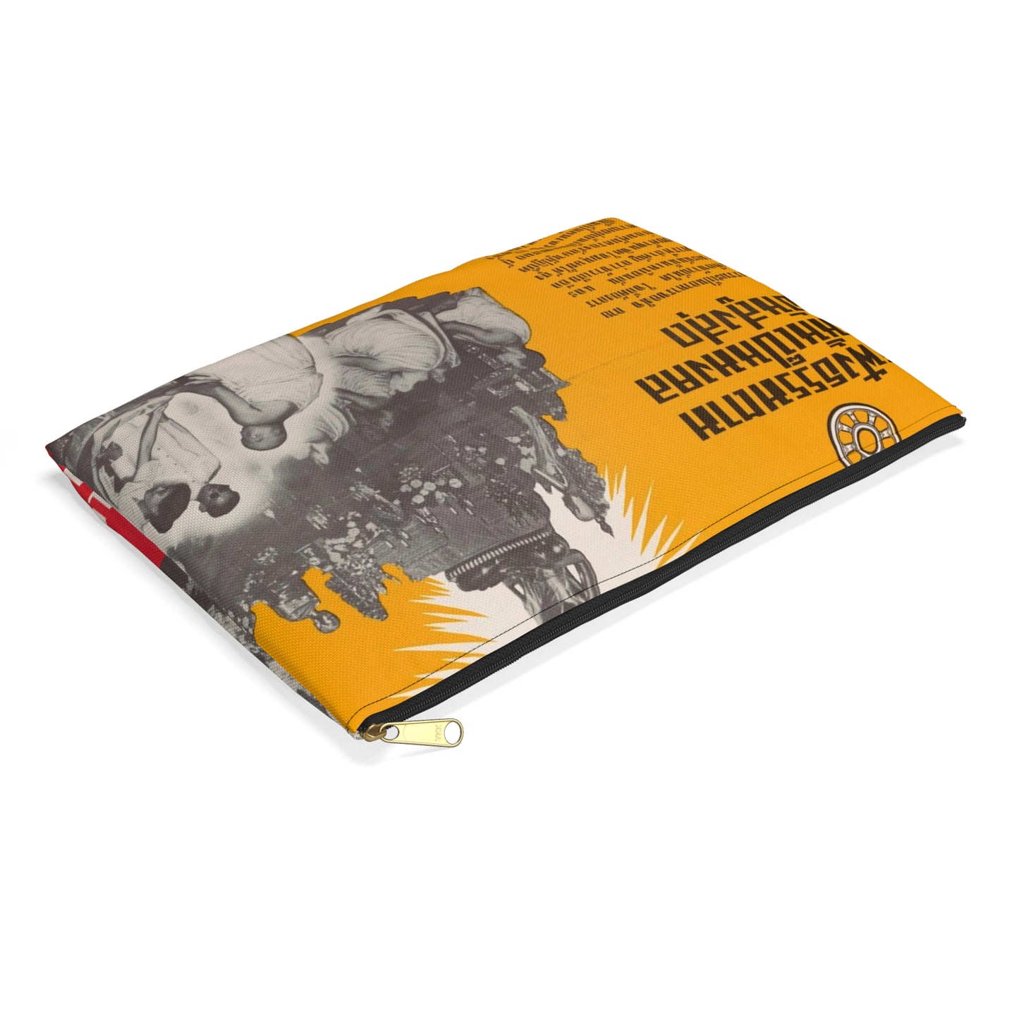 Communist Threat to Religion - A red and yellow poster with pictures of people Large Organizer Pouch with Black Zipper