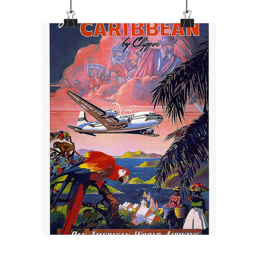 Caribbean. Vintage Travel Poster. High Quality Matte Wall Art Poster for Home, Office, Classroom