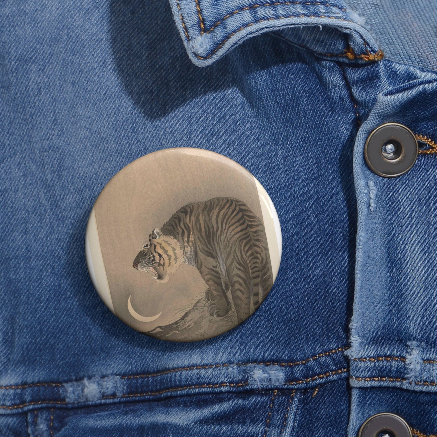 Brullende tijger, Ohara Koson - Rijksmuseum public domain dedication image Pin Buttons with Crisp Design