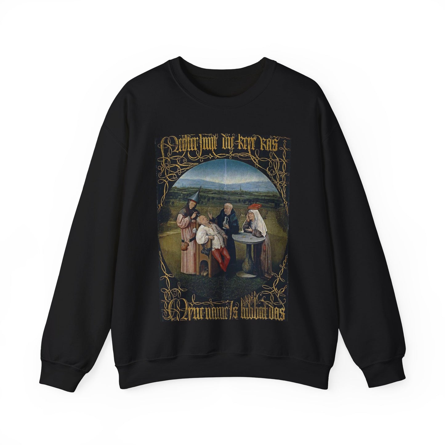 Hieronymus Bosch 053 - A painting of a group of people sitting around a table Black Heavy Blend Adult Crew Neck SweatShirt