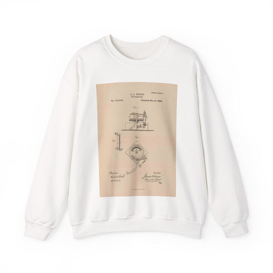 Patent Drawing of Engine - Drawing for a Phonograph Public domain  image White Heavy Blend Adult Crew Neck SweatShirt