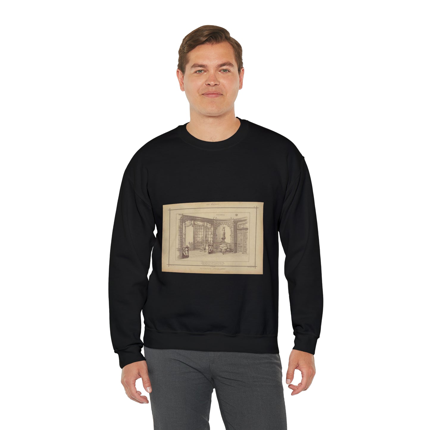 Vestibule : décor de baie en bois découpé sur treillage doré. Lambris, meubles et porte en bois de frêne verni. Etoffe des sièges et de la baie en soie brochée. Black Heavy Blend Adult Crew Neck SweatShirt