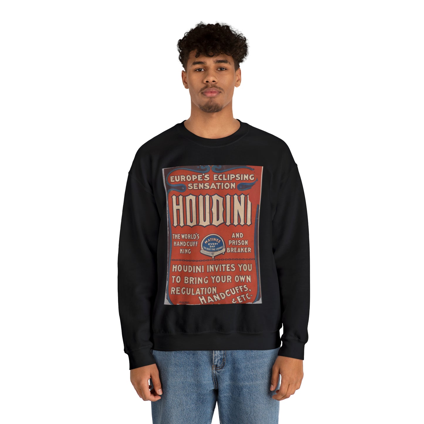 Harry Houdini, the world's handcuff king and prison breaker Black Heavy Blend Adult Crew Neck SweatShirt